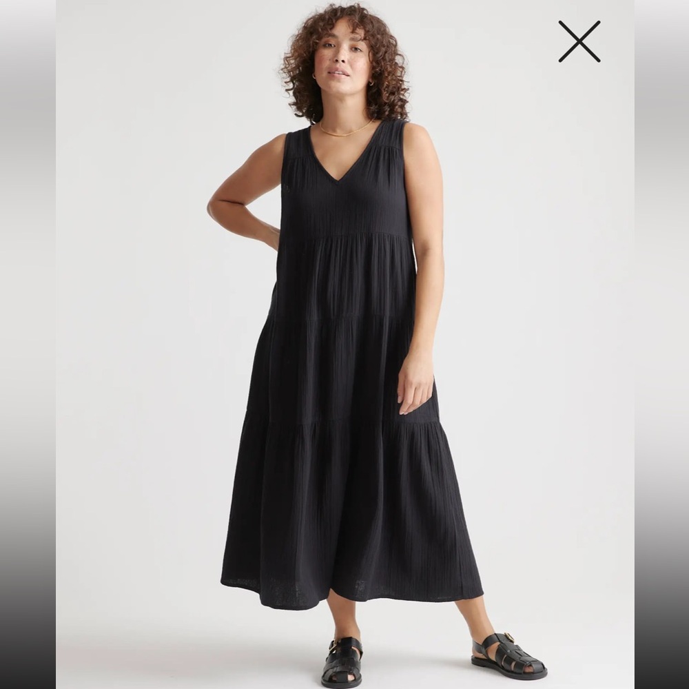 Quince Black Sleeveless V-Neck Maxi Dress